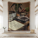 Record Player Hand Woven Tapestry, Blanket, Rug