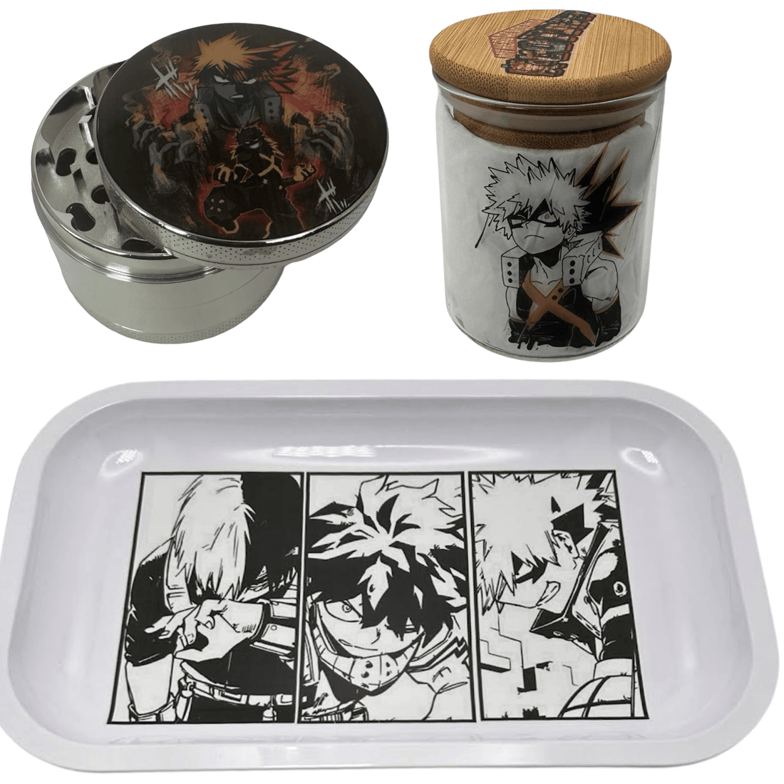 MHA My Hero Academy Anime Spice Grinder, Stash Jar, Rolling Tray Set - spicedanime