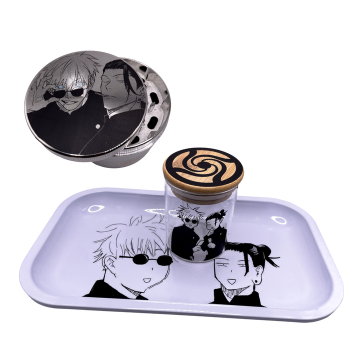 Geto and Gojo Grinder, Jar, Rolling Tray Set