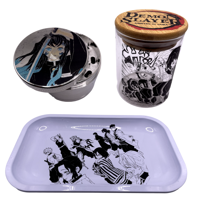 Demon Slayer Anime Spice Grinder, Stash Jar, Rolling Tray Set - spicedanime