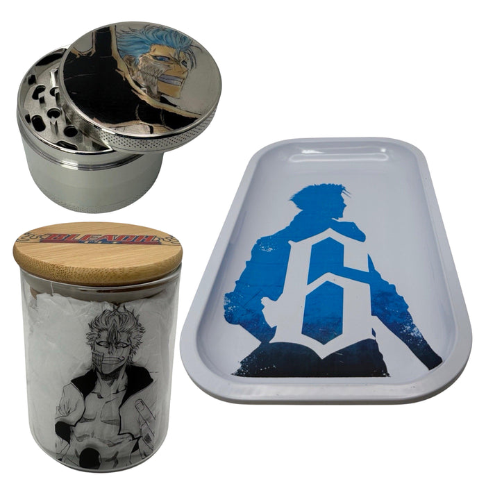 Grimmjows Hand Grinder, Jar, Rolling Tray Set