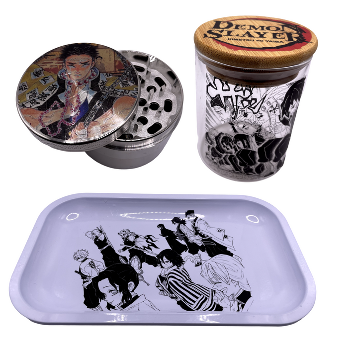 Demon Slayer Anime Spice Grinder, Stash Jar, Rolling Tray Set - spicedanime