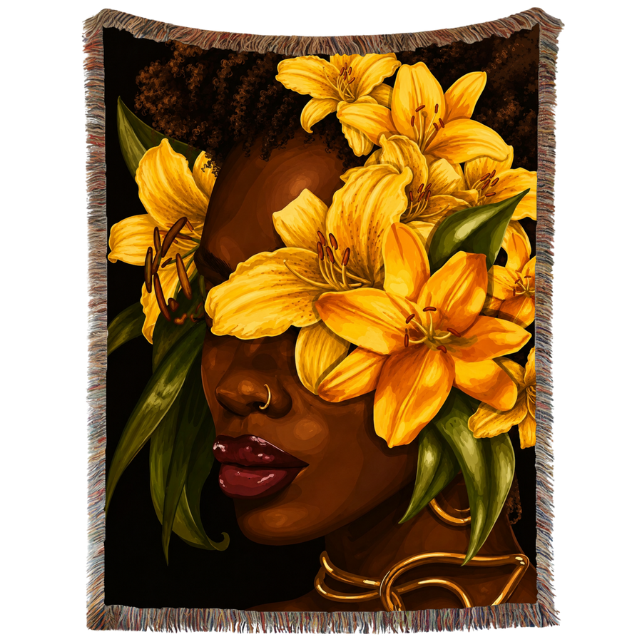 Yellow Flower Hand Woven Tapestry, Blanket, Rug