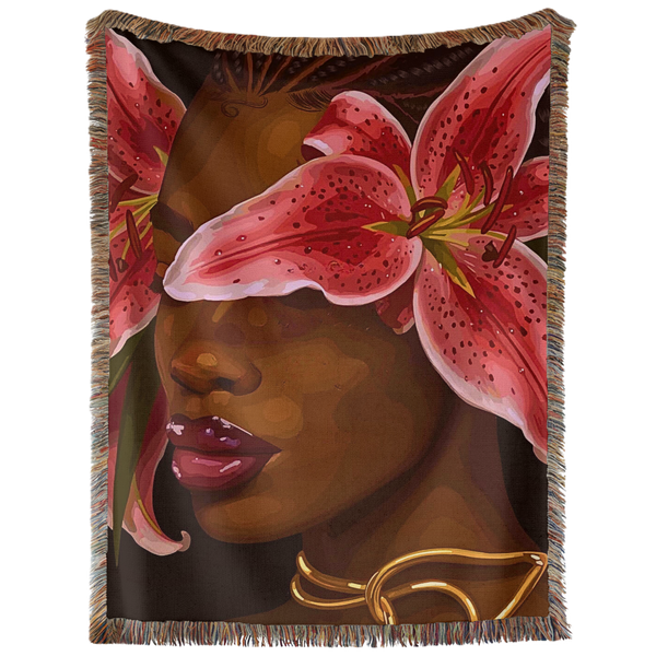 Pink Flower Hand Woven Tapestry, Blanket, Rug