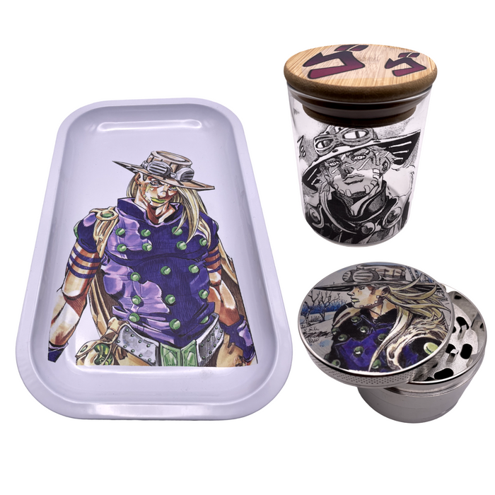 Jojos Bizzare Adventure Anime Spice Grinder, Stash Jar, Rolling Tray Set - spicedanime