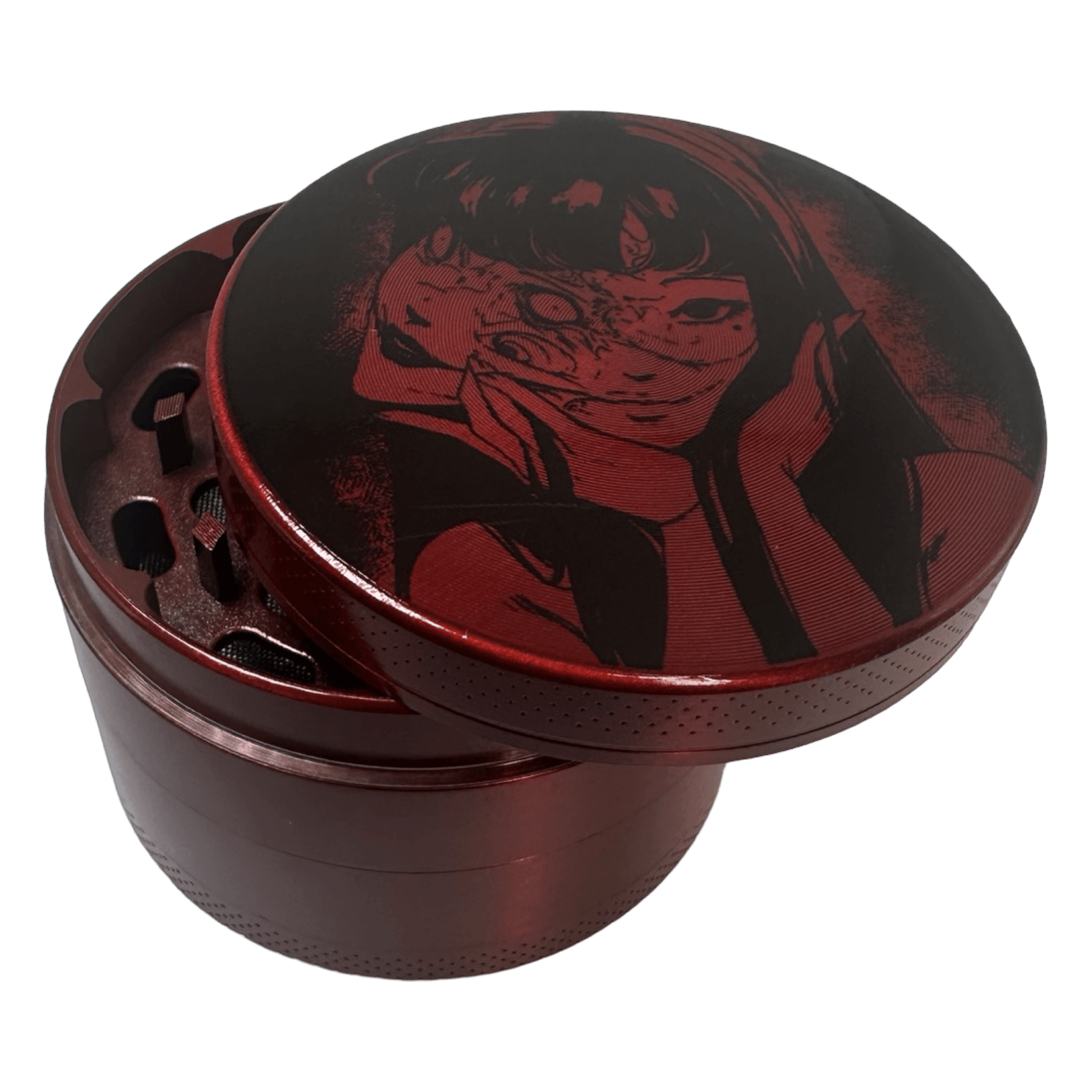 Junji Ito Grinder, Horror Grinder, Anime Grinder, Large Grinder With Catcher, 2.5 Inch Red Grinder - spicedanime