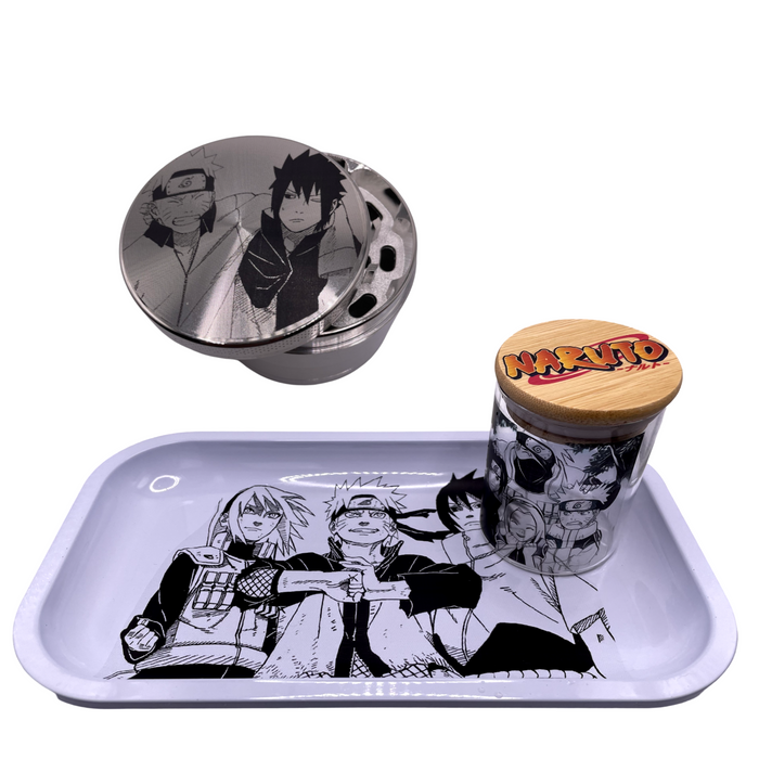Naruto and Sasuke Older Grinder, Jar, Rolling Tray Set
