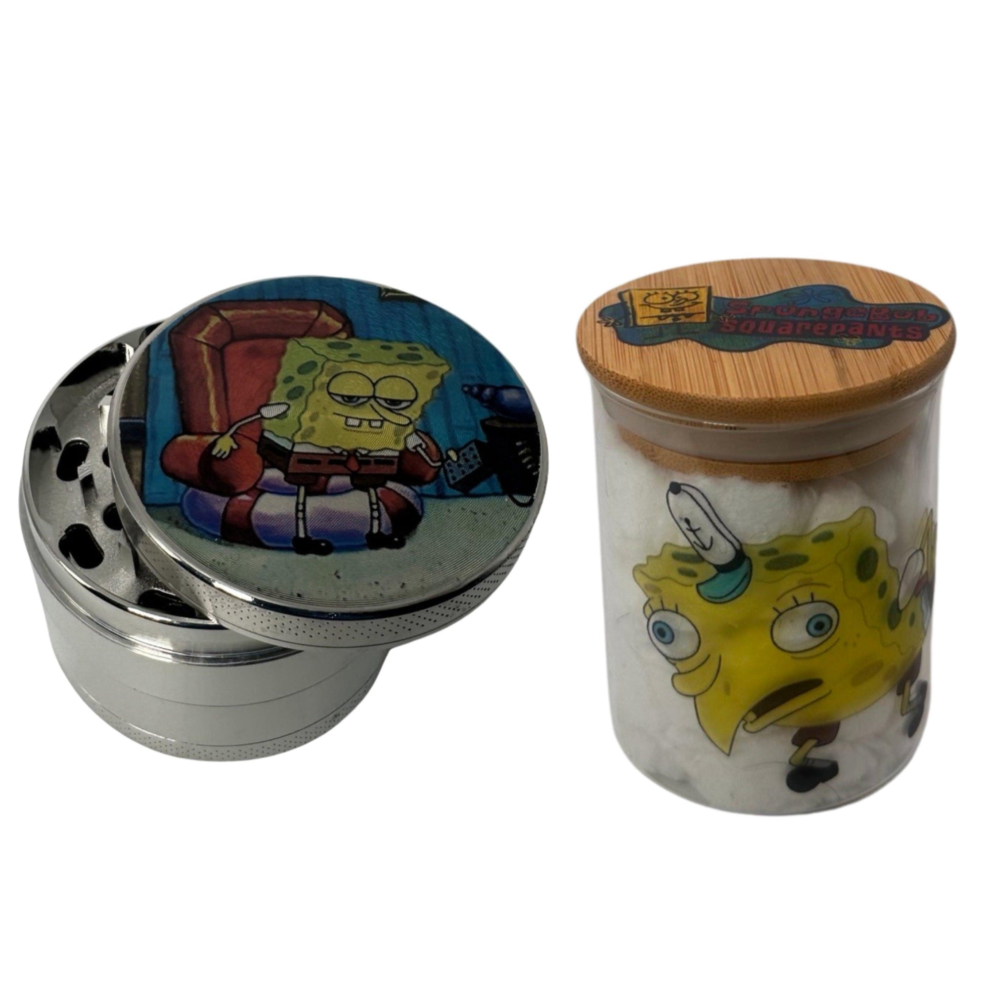 Spongebob Squarepants Cartoon Spice Grinder, Stash Jar, Rolling Tray Set - spicedanime