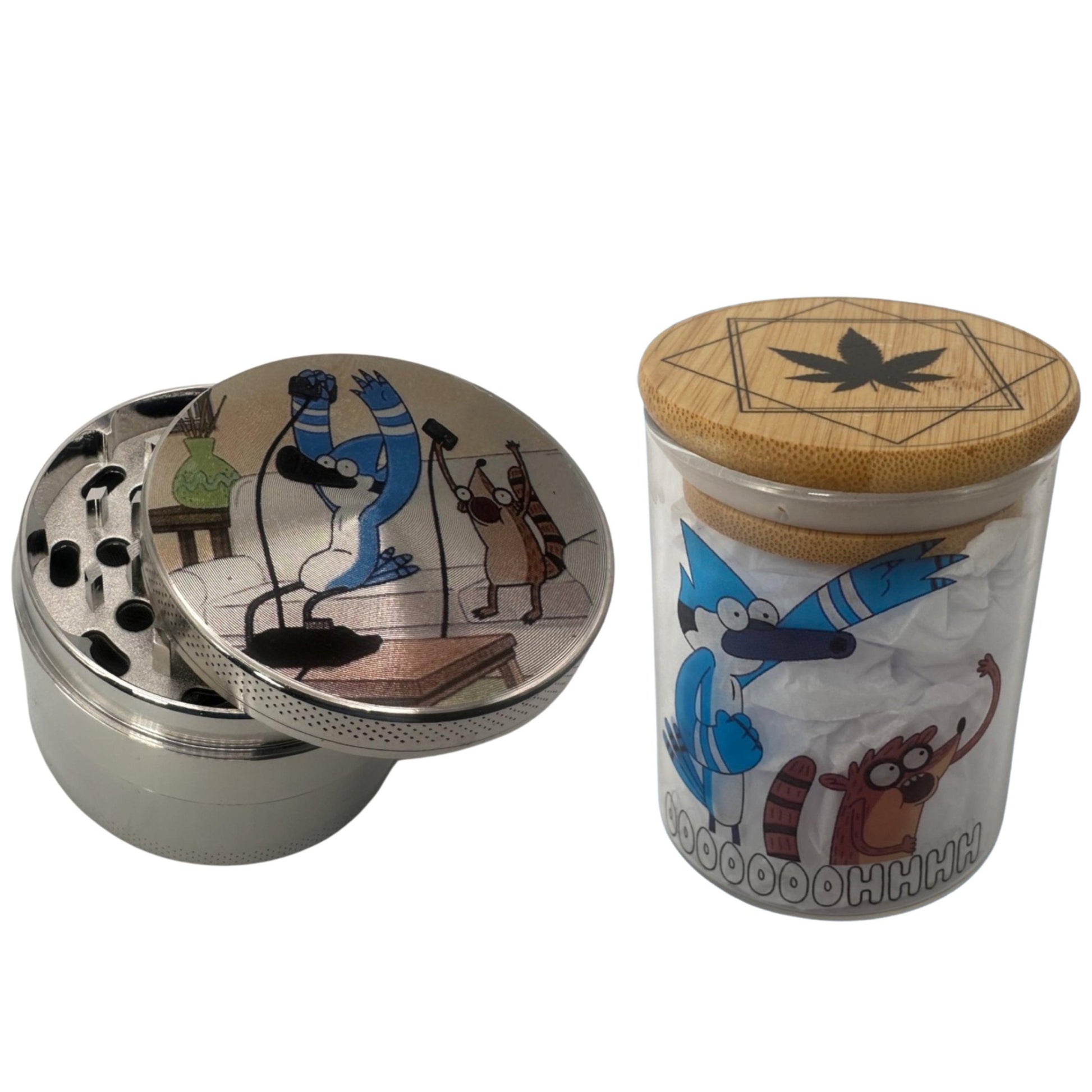 Regular Show Cartoon Spice Grinder, Stash Jar, Rolling Tray Set - spicedanime