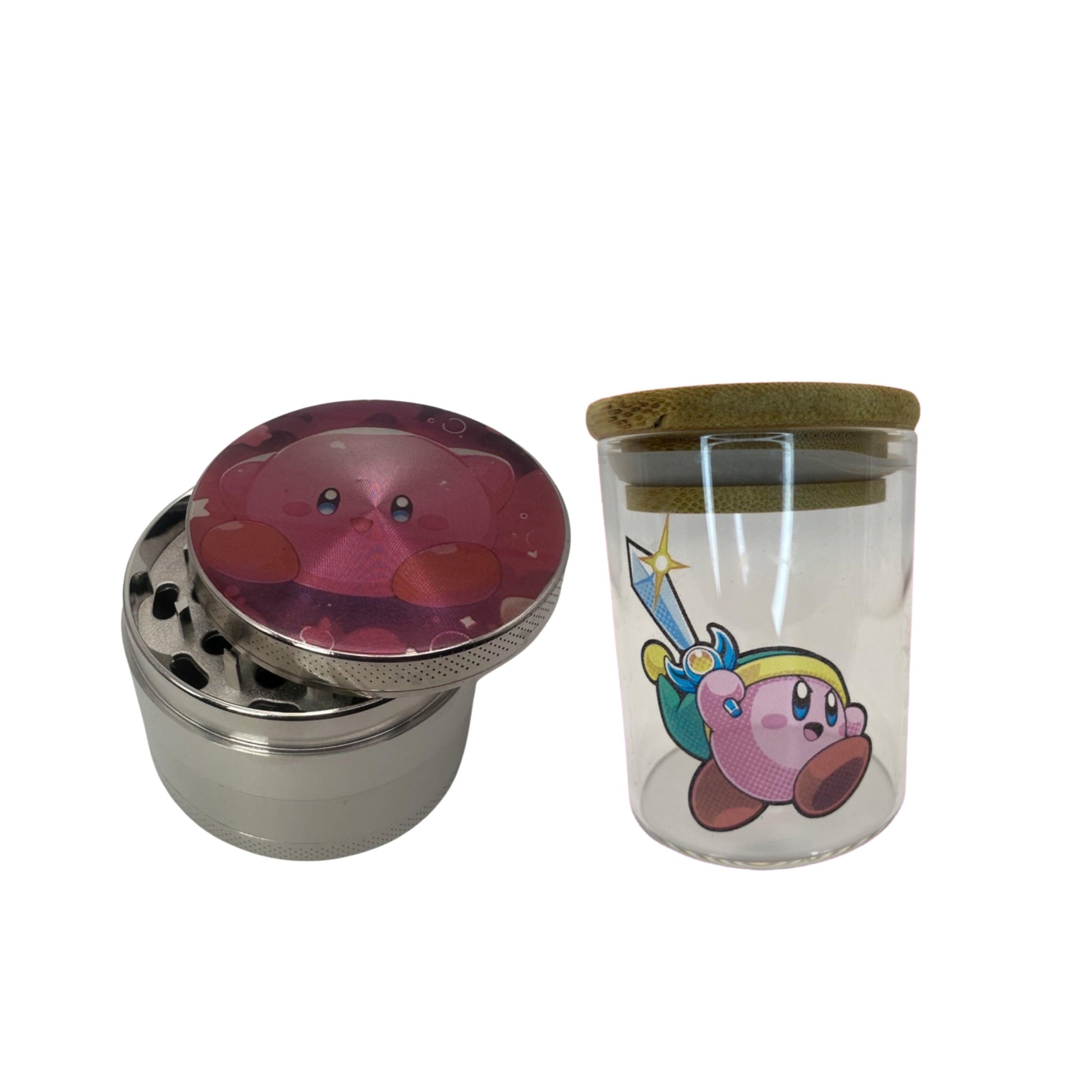 Kirby Cartoon Videogame Spice Grinder, Stash Jar, Rolling Tray Set - spicedanime