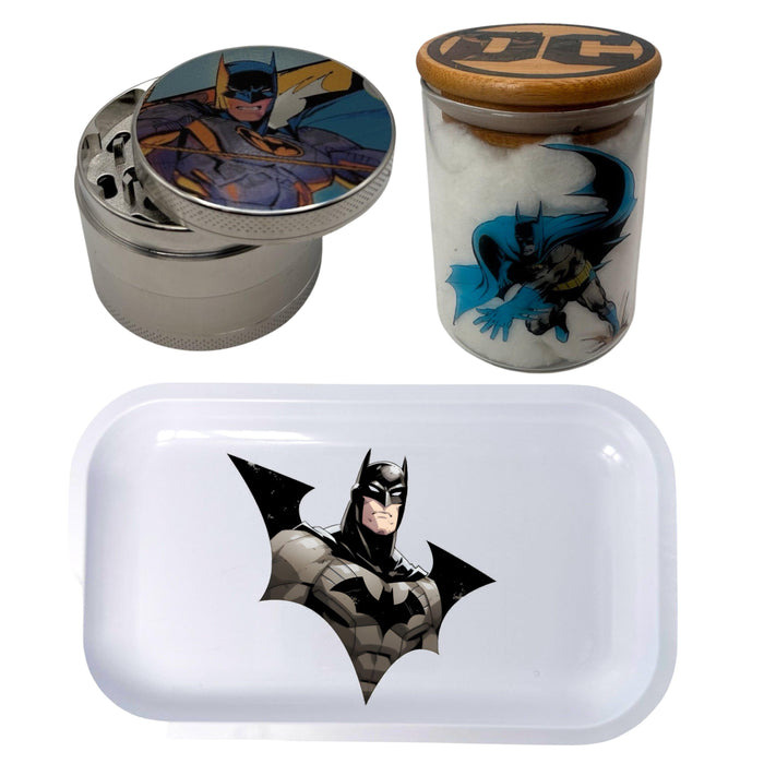 Batman and Robin Comic Spice Grinder, Stash Jar, Rolling Tray Set - spicedanime