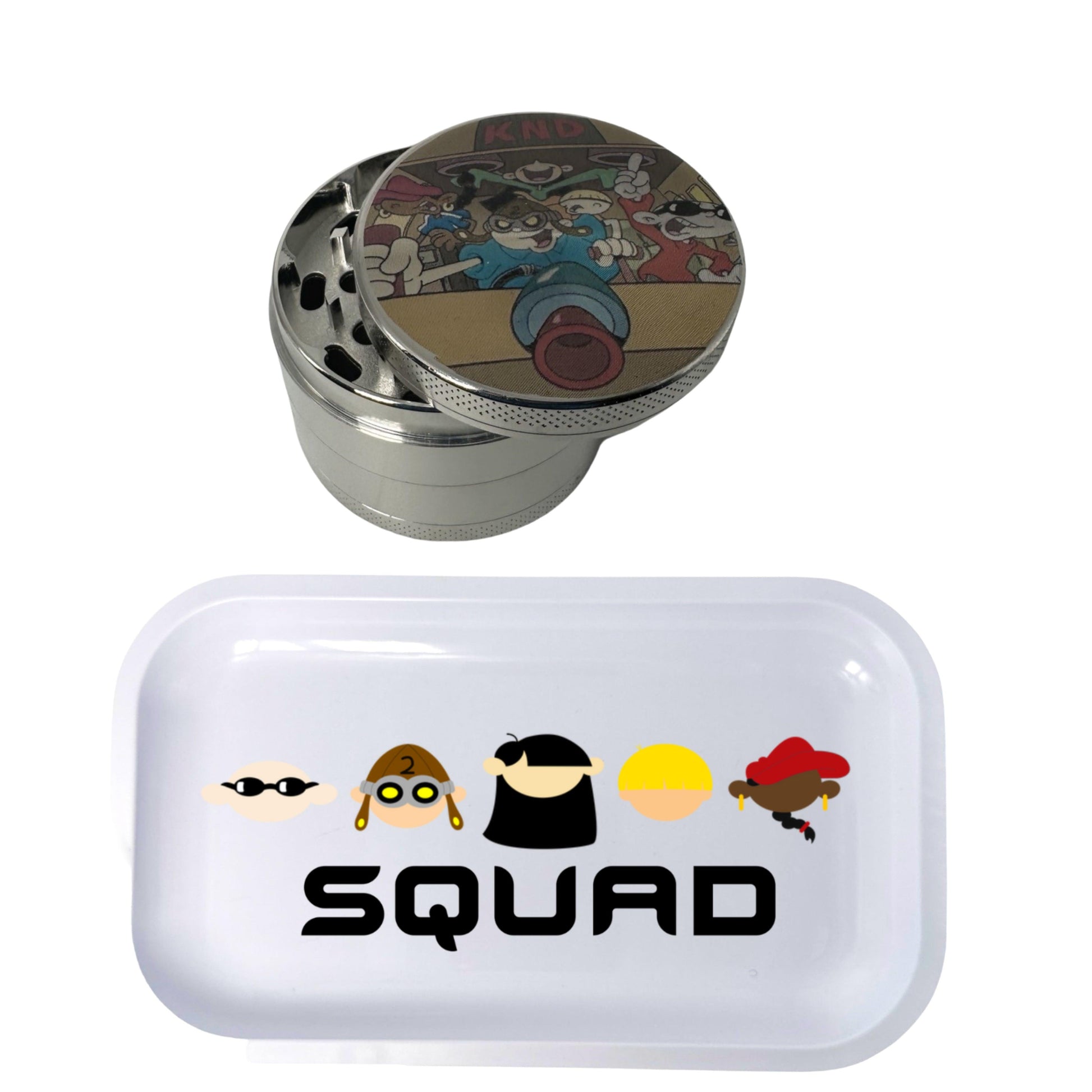 KND Kids Next Door Cartoon Spice Grinder, Stash Jar, Rolling Tray Set - spicedanime