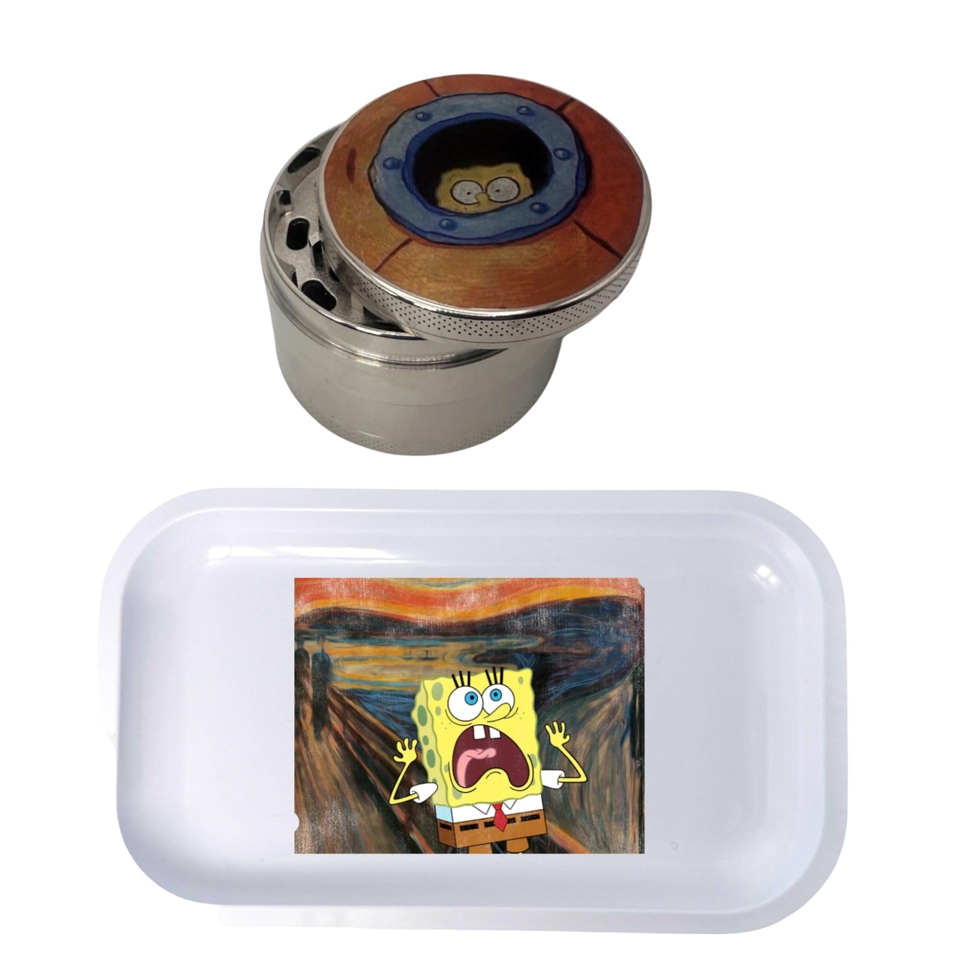 Spongebob Squarepants Cartoon Spice Grinder, Stash Jar, Rolling Tray Set - spicedanime