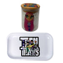 Teen Titans Cartoon Herb Grinder, Stash Jar, Rolling Tray Set - spicedanime