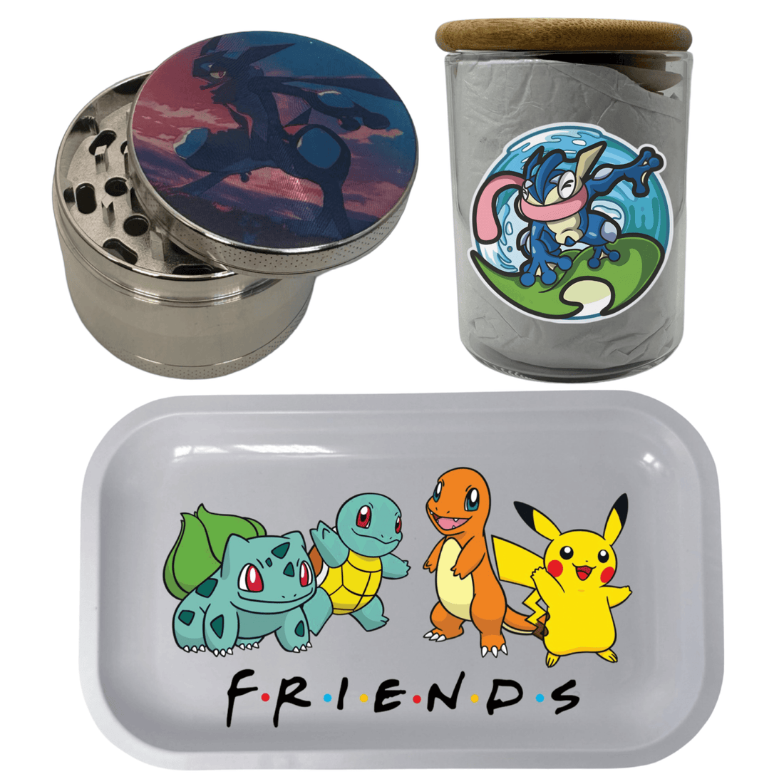 Pokemon Cartoon Spice Grinder, Stash Jar, Rolling Tray Set - spicedanime