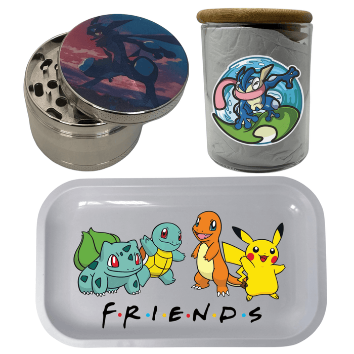 Pokemon Cartoon Spice Grinder, Stash Jar, Rolling Tray Set - spicedanime