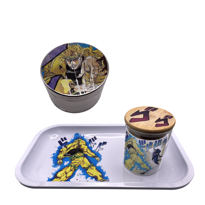 Jojos Bizzare Adventure Anime Spice Grinder, Stash Jar, Rolling Tray Set - spicedanime
