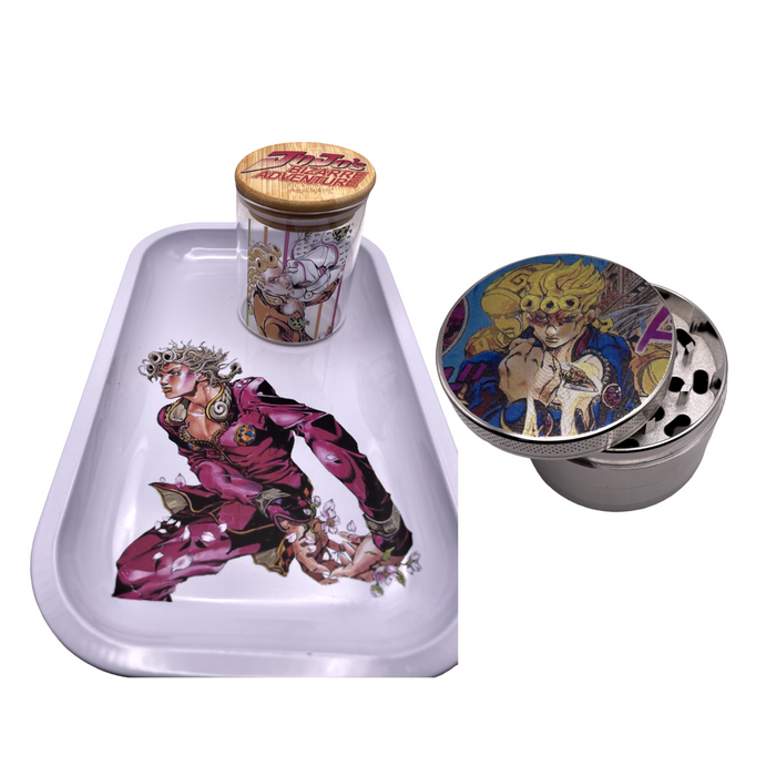 Giorno Gold Experience Grinder, Jar, Rolling Tray Set