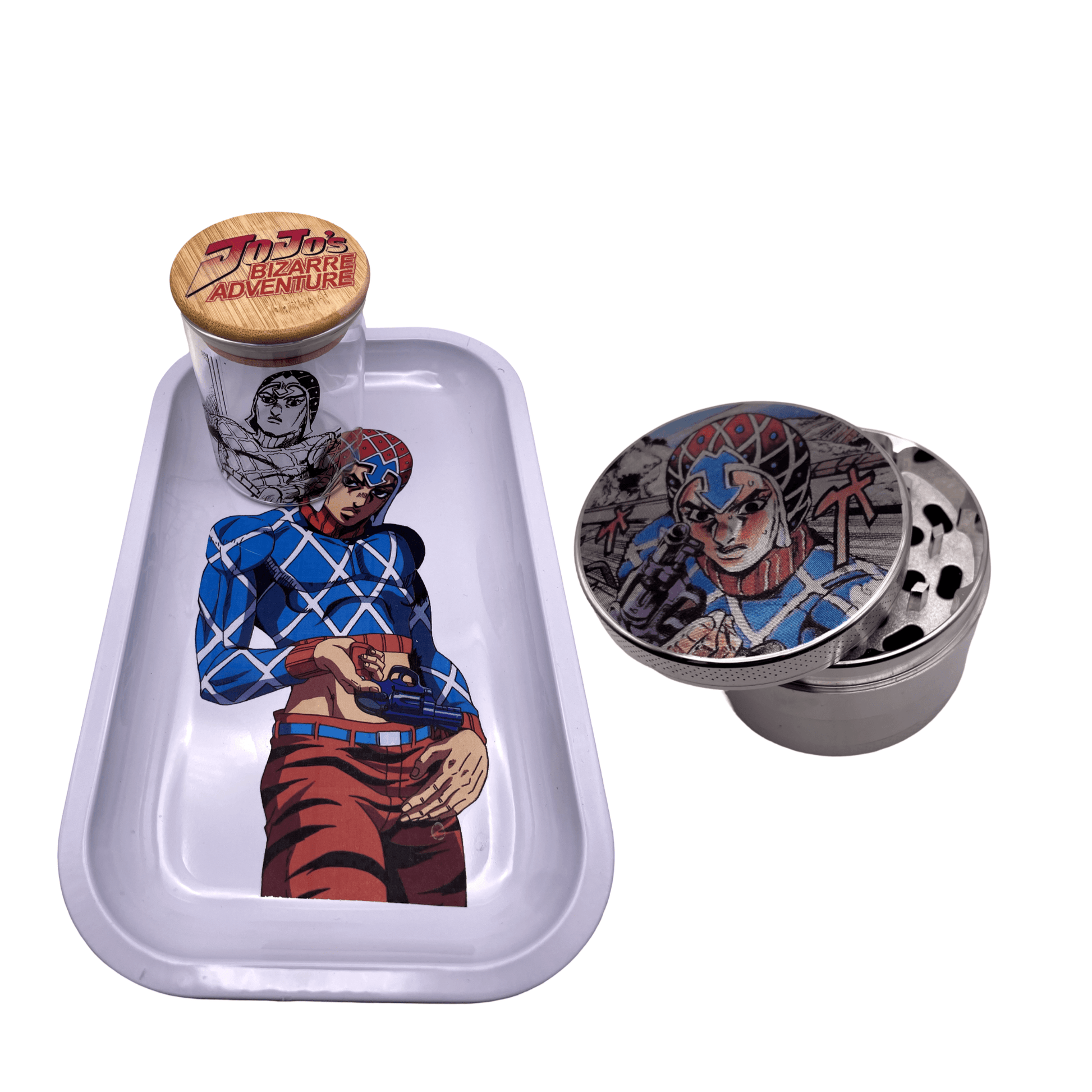 Jojos Bizzare Adventure Anime Spice Grinder, Stash Jar, Rolling Tray Set - spicedanime