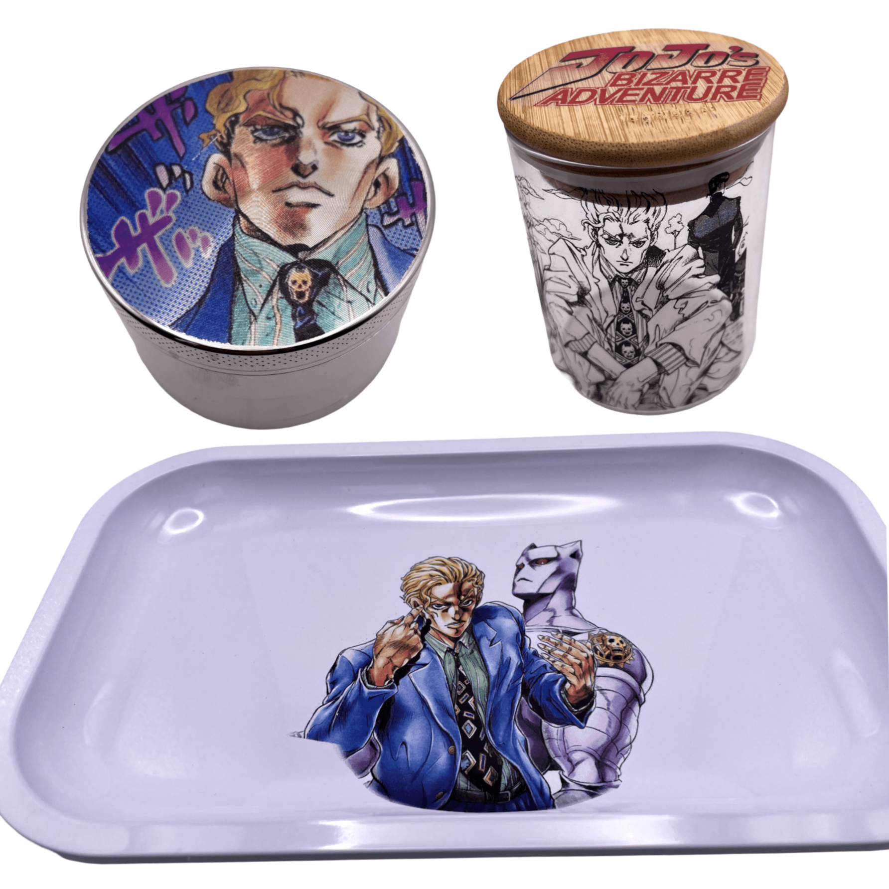 Jojos Bizzare Adventure Anime Spice Grinder, Stash Jar, Rolling Tray Set - spicedanime