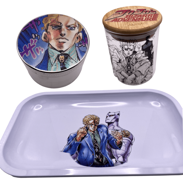 Jojos Bizzare Adventure Anime Spice Grinder, Stash Jar, Rolling Tray Set - spicedanime