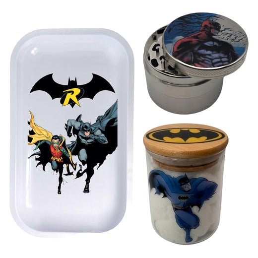 Batman and Robin Comic Spice Grinder, Stash Jar, Rolling Tray Set - spicedanime