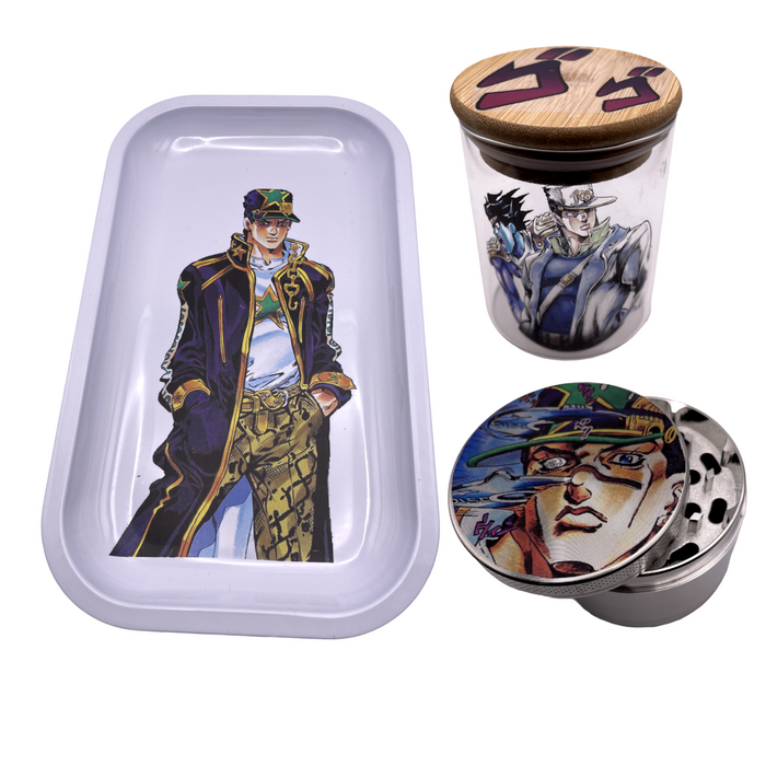 Jojos Bizarre Adventure Anime Spice Grinder, Stash Jar, Rolling Tray Set - spicedanime