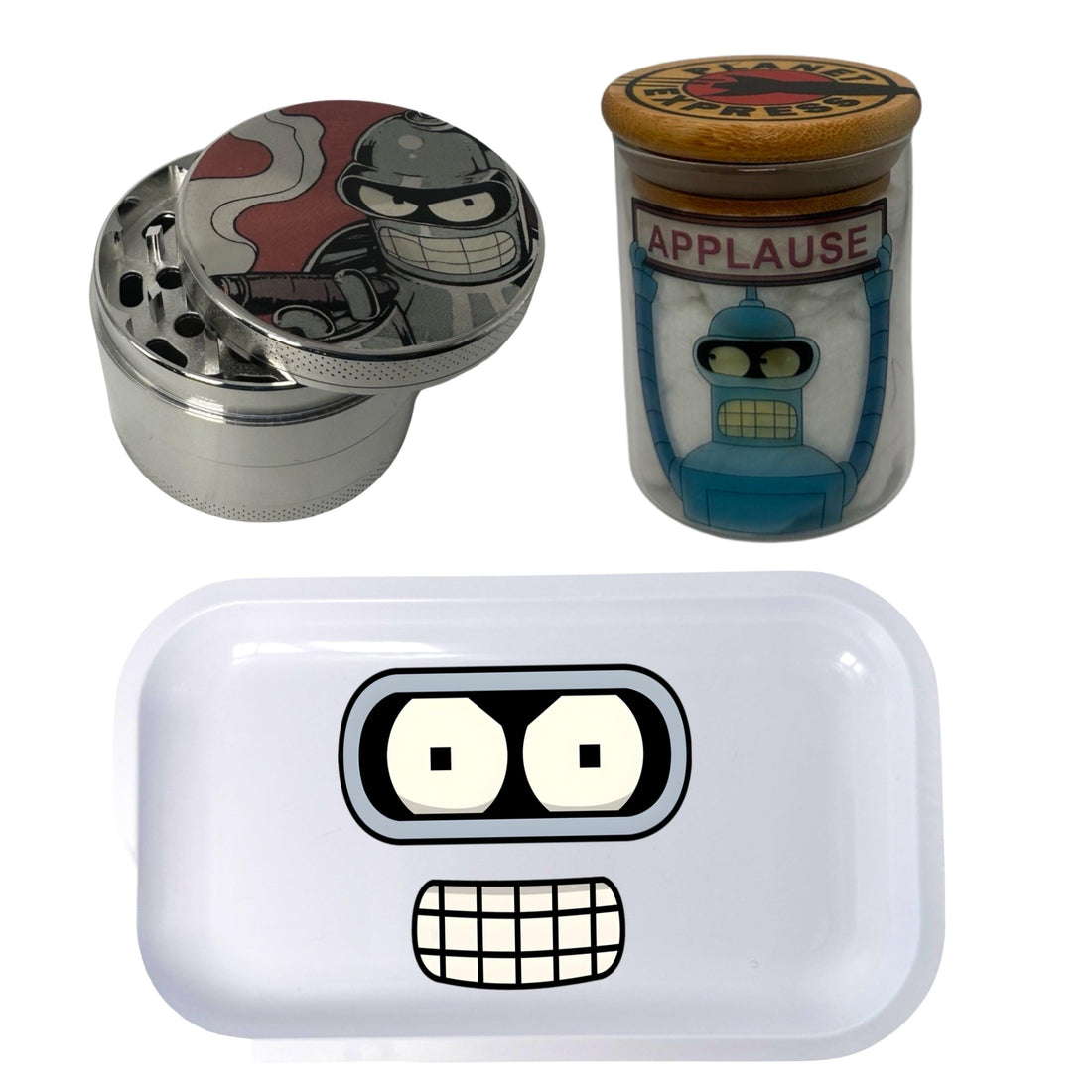 Futurama Space Cartoon Spice Grinder, Stash Jar, Rolling Tray Set - spicedanime