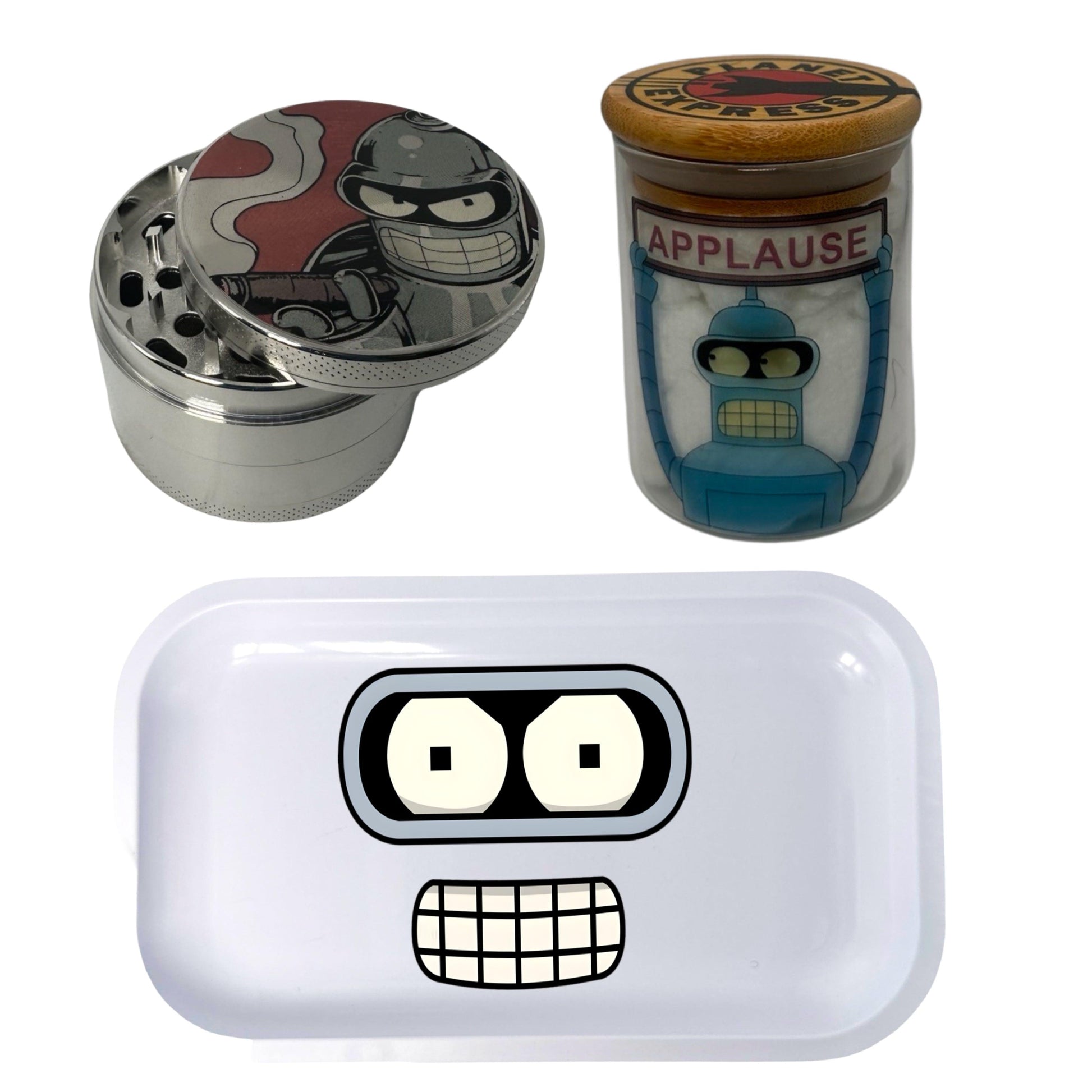 Futurama Space Cartoon Spice Grinder, Stash Jar, Rolling Tray Set - spicedanime