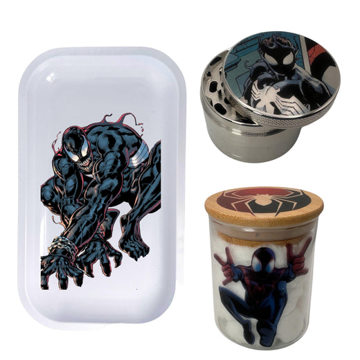 Spiderman Comic Herb Grinder, Stash Jar, Rolling Tray Set - spicedanime