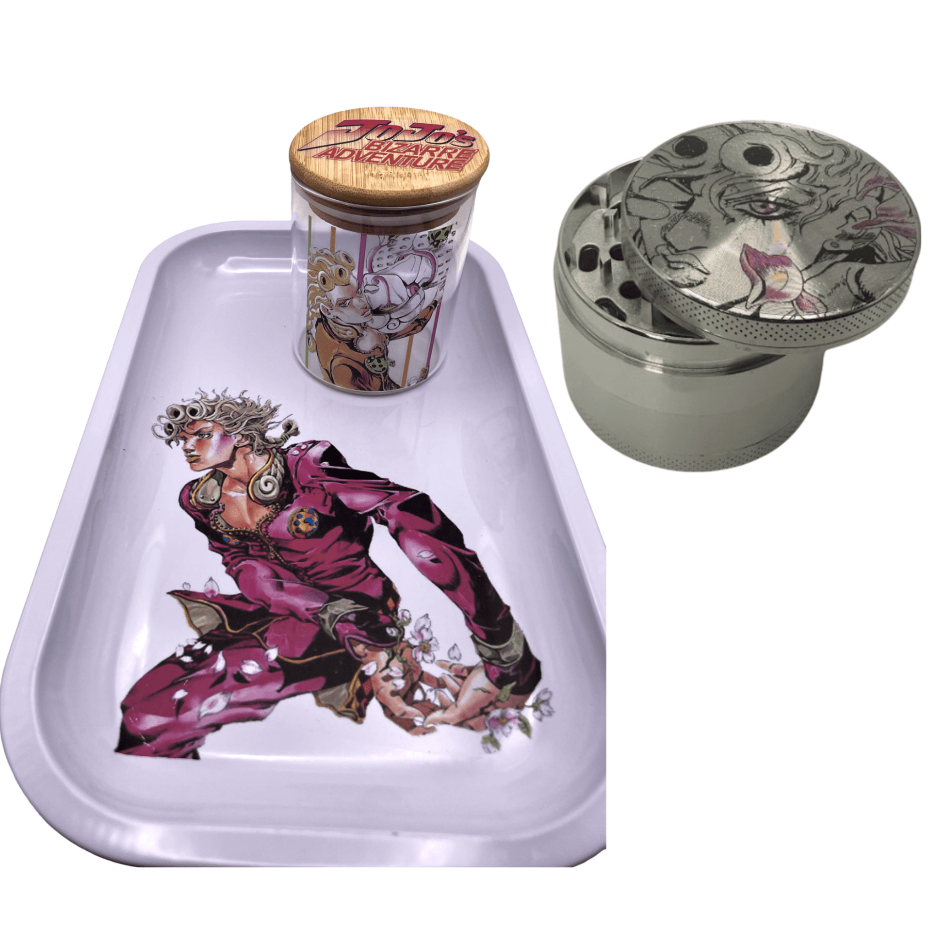 Jojos Bizarre Adventure Anime Spice Grinder, Stash Jar, Rolling Tray Set - spicedanime