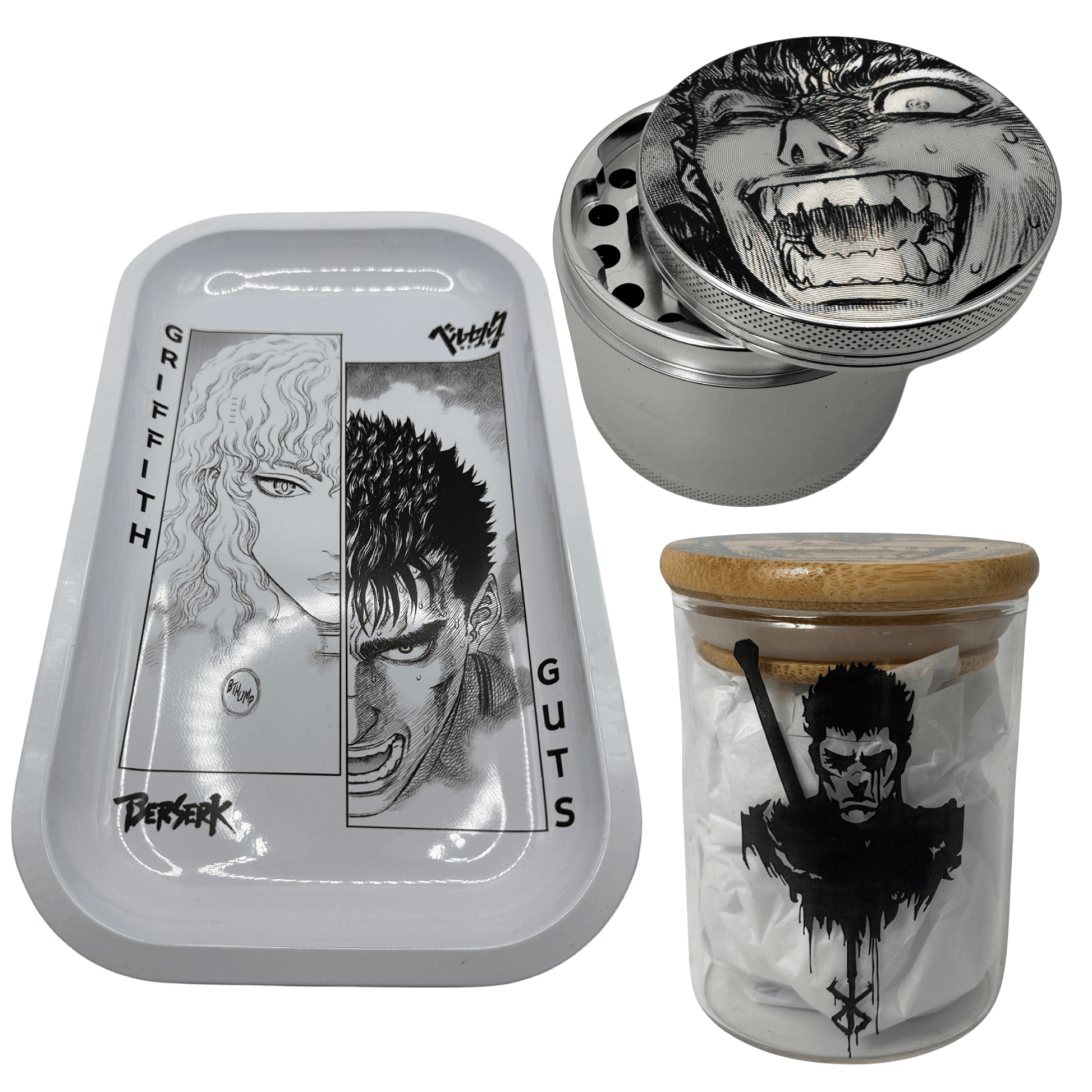 Berserk Anime Spice Grinder, Stash Jar, Rolling Tray Set - spicedanime