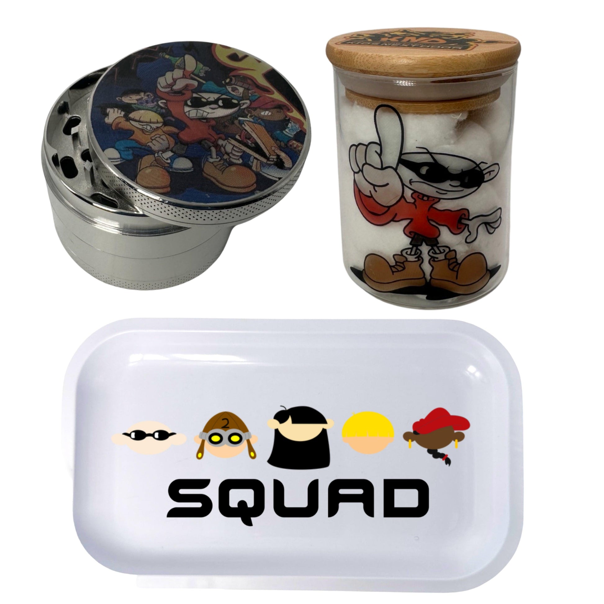 KND Kids Next Door Cartoon Spice Grinder, Stash Jar, Rolling Tray Set - spicedanime