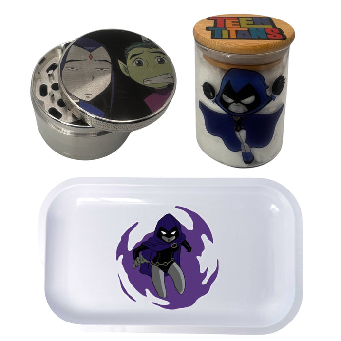 Teen Titans Cartoon Herb Grinder, Stash Jar, Rolling Tray Set - spicedanime