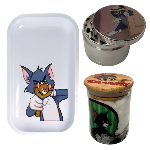 Tom and Jerry Cartoon Spice Grinder, Stash Jar, Rolling Tray Set - spicedanime