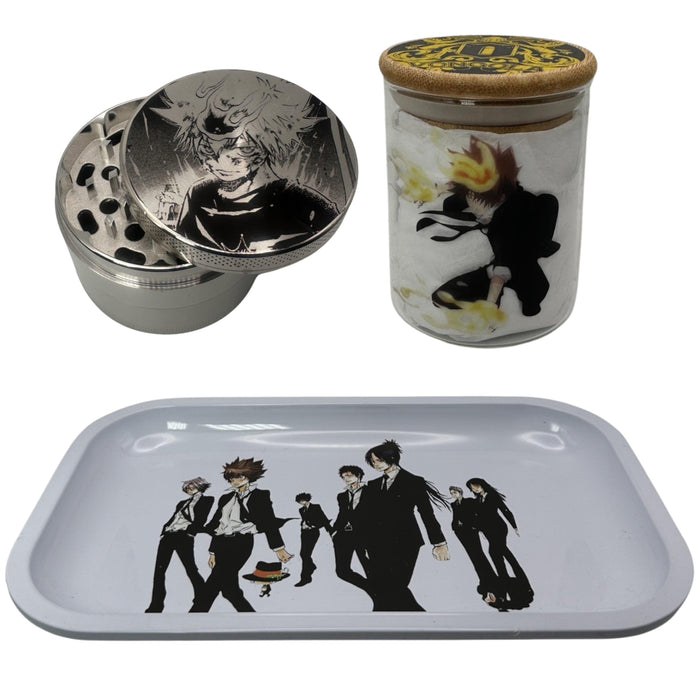 Katekyo Hitman Reborn Anime Spice Grinder, Stash Jar, Rolling Tray Set - spicedanime