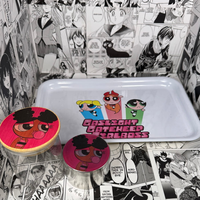 Bliss Bubblegum Grinder, Jar, Rolling Tray Set