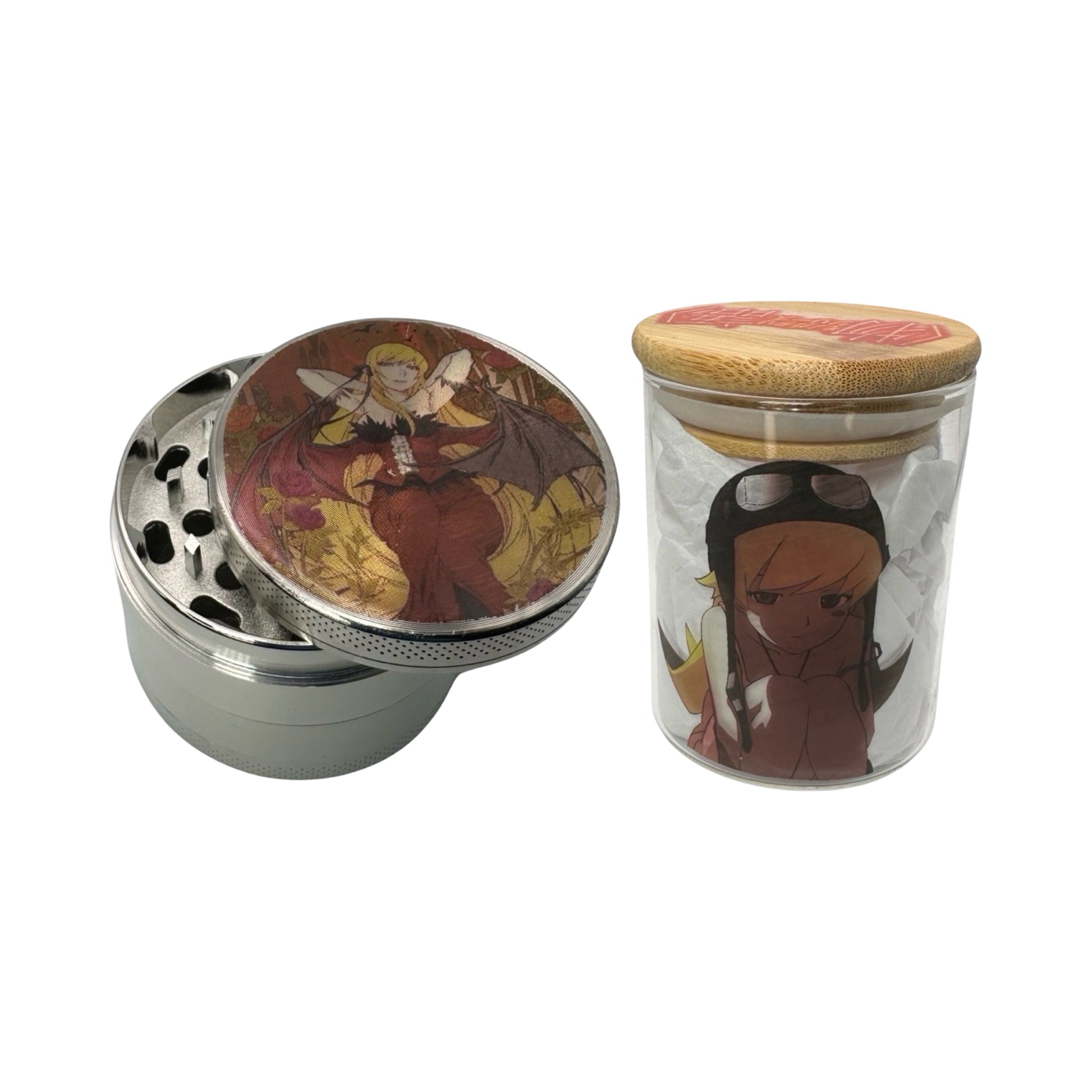 Monogatari Anime Spice Grinder, Stash Jar, Rolling Tray Set - spicedanime