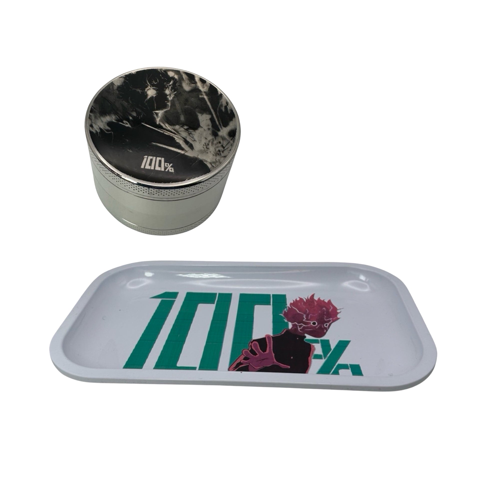 Mob Psycho 100 Anime Spice Grinder, Stash Jar, Rolling Tray Set - spicedanime