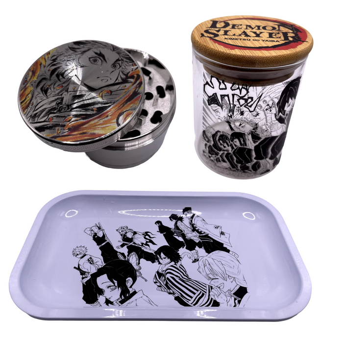 Demon Slayer Anime Spice Grinder, Stash Jar, Rolling Tray Set - spicedanime