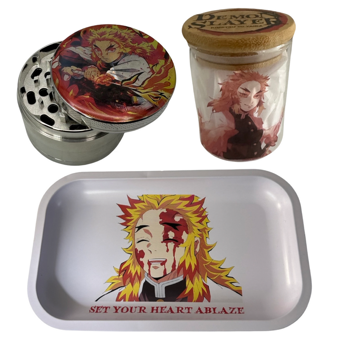 Kyōjurō Rengoku Grinder, Jar, Rolling Tray Set