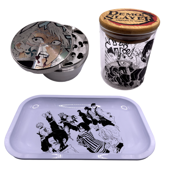 Demon Slayer Anime Spice Grinder, Stash Jar, Rolling Tray Set - spicedanime
