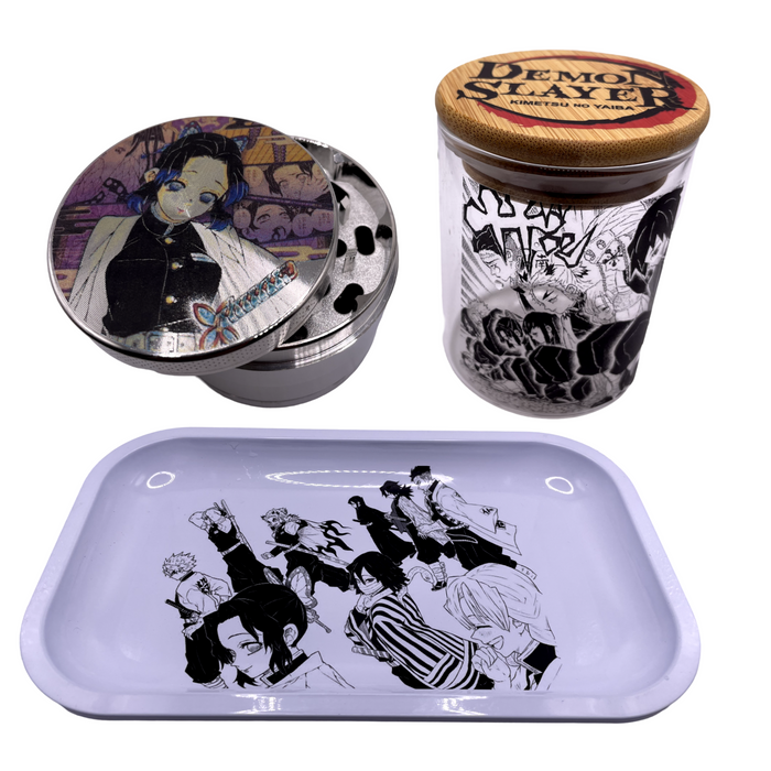 Demon Slayer Anime Spice Grinder, Stash Jar, Rolling Tray Set - spicedanime