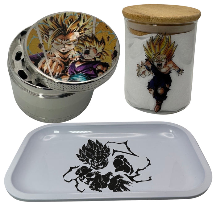 Super Saiyan Gohan Grinder, Jar, Rolling Tray Set