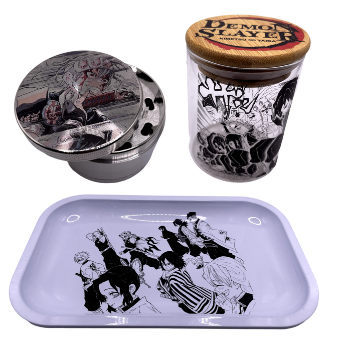 Demon Slayer Anime Spice Grinder, Stash Jar, Rolling Tray Set - spicedanime