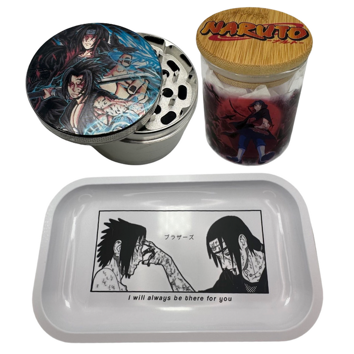 Uchiha Bros Grinder, Jar, Rolling Tray Set